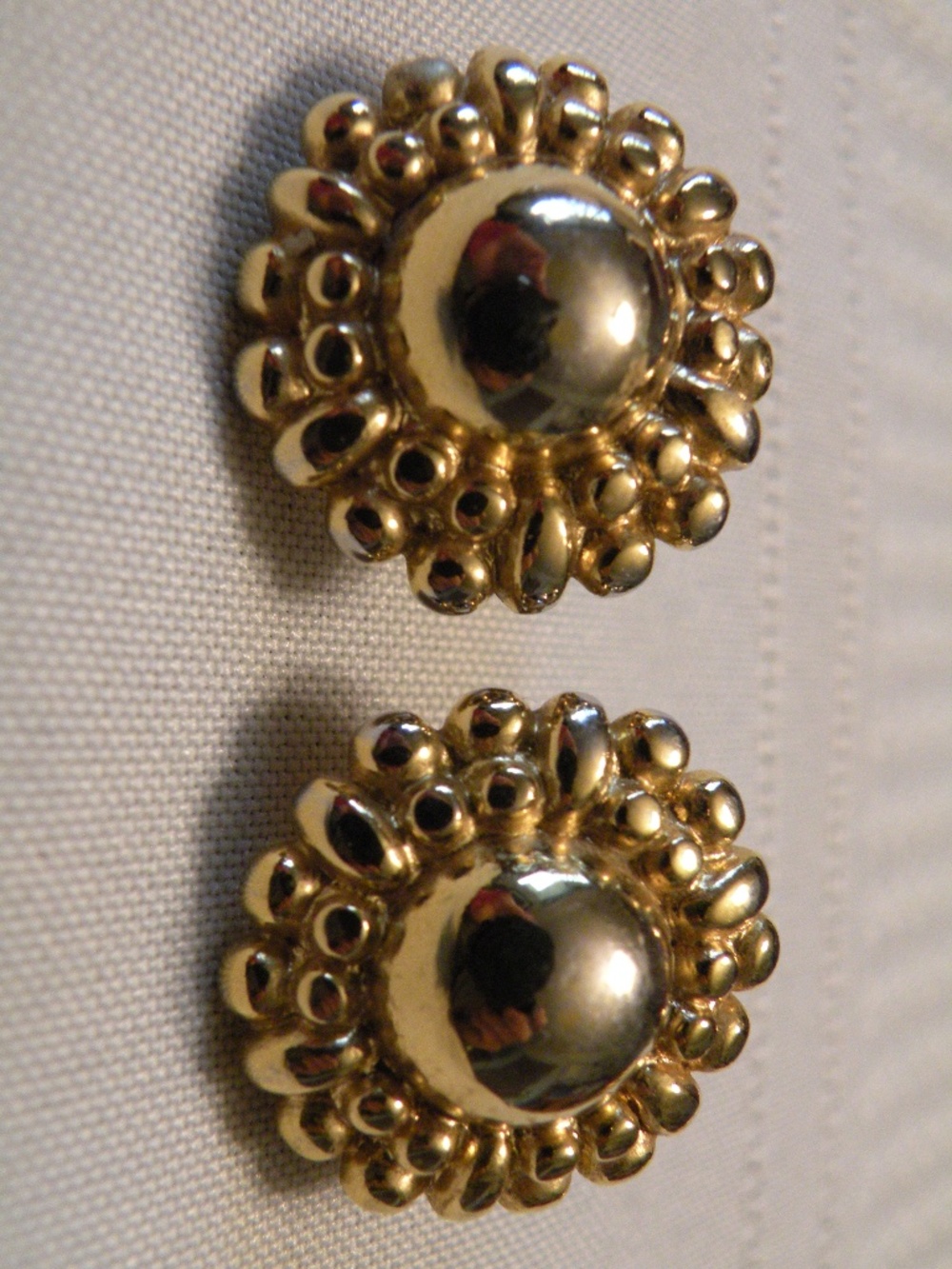 Vintage Monet Shiny Gold Tone Round Dome, Abstract Flowers Clip on Earrings
